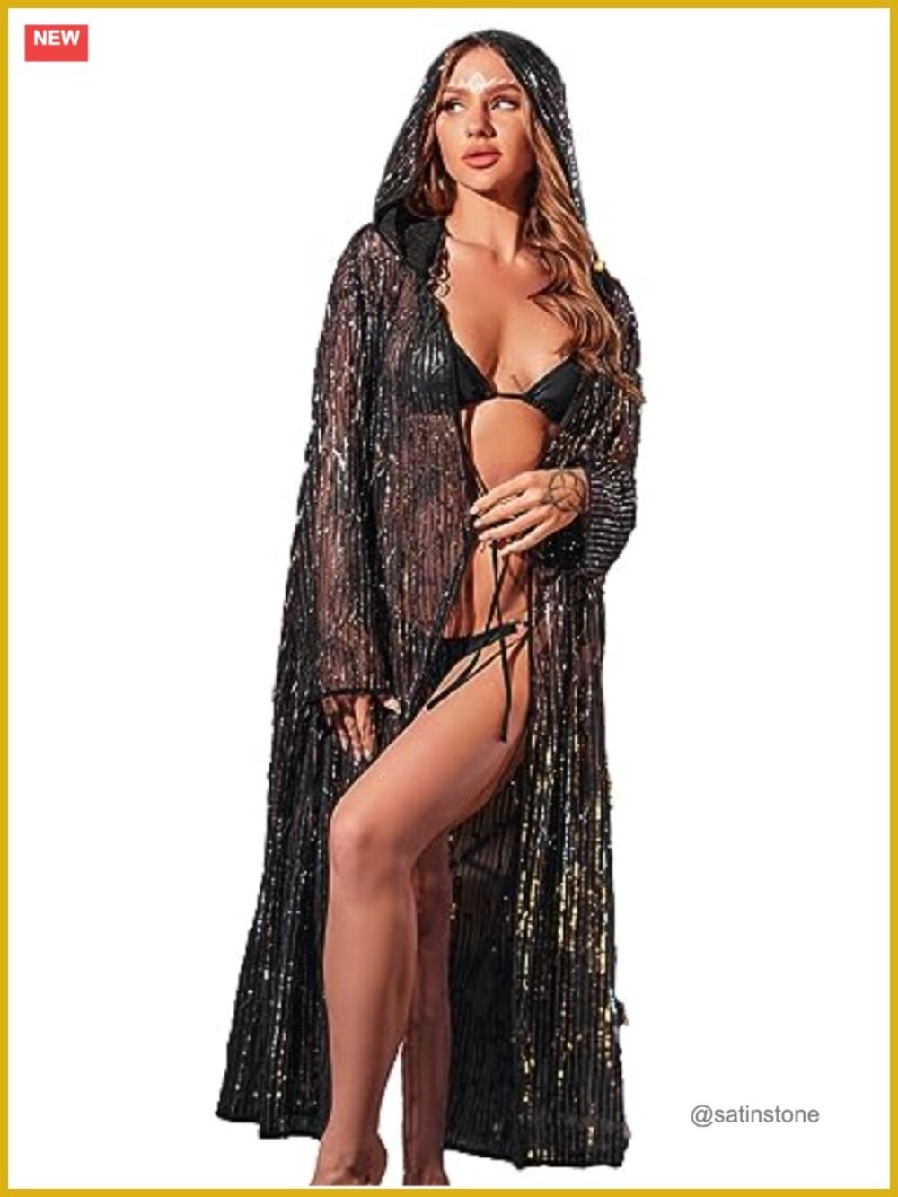 Unisex Sequin Hooded Cape Robe Cosplay Halloween Party Cloak
